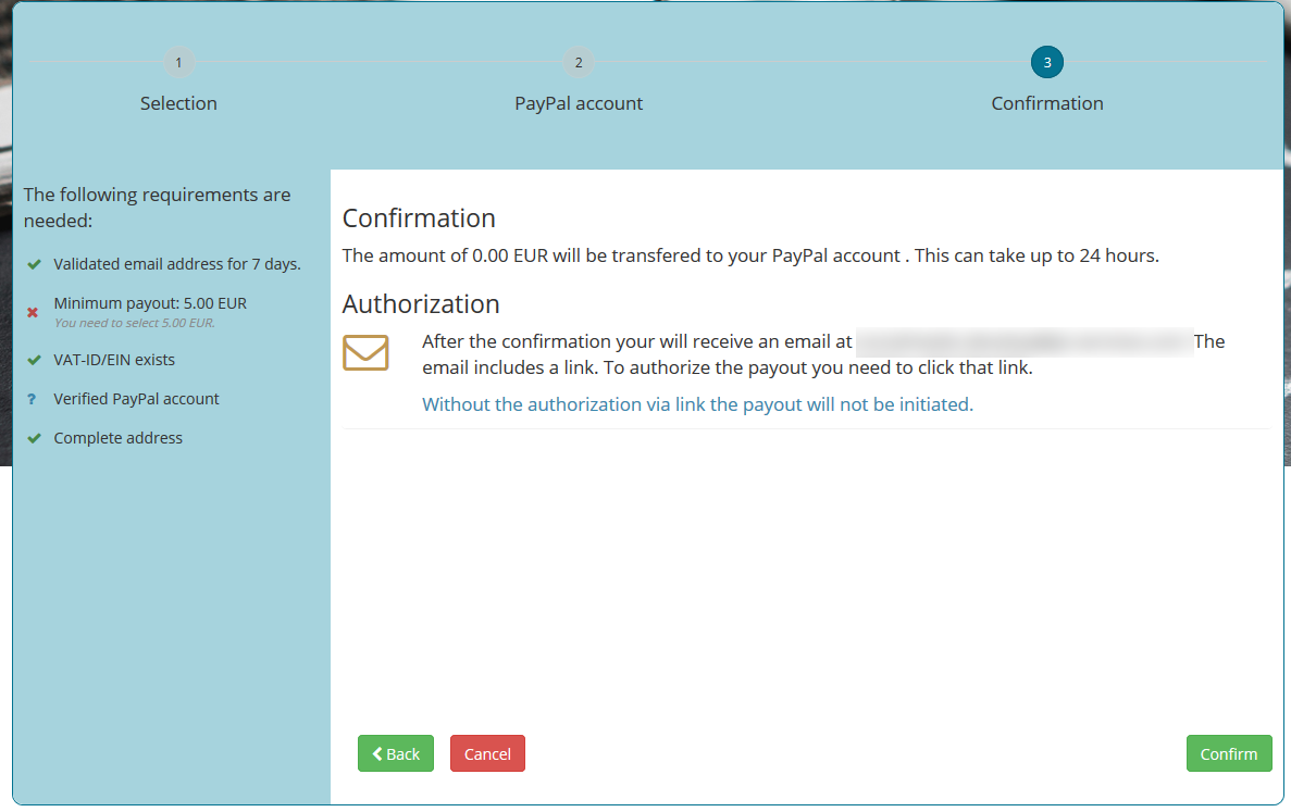Payout - confirmation